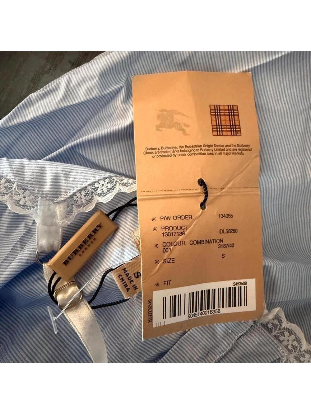 Burberry Blue Stripe Lace Trim Nightgown Size Small NWT Cotton Slip Dress - Picture 7 of 8